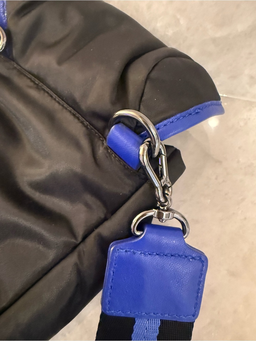 MZ Wallace Black Nylon Crossbody Bag with Cobalt Blue Trim - Picture 8 of 12